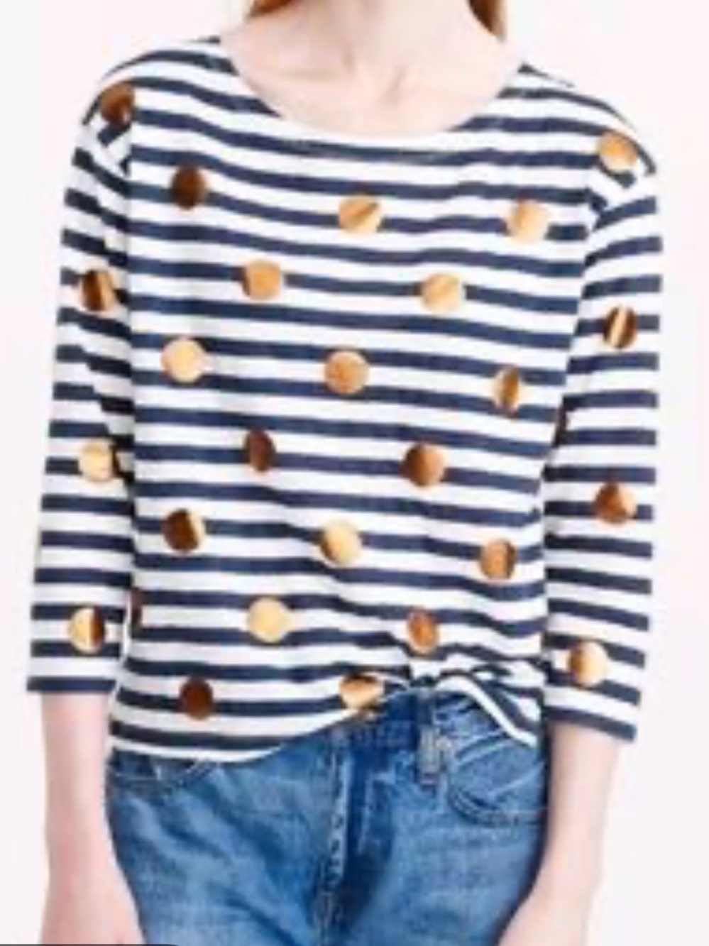 Boden Navy Striped Long-Sleeve Top with Gold Polka Dots